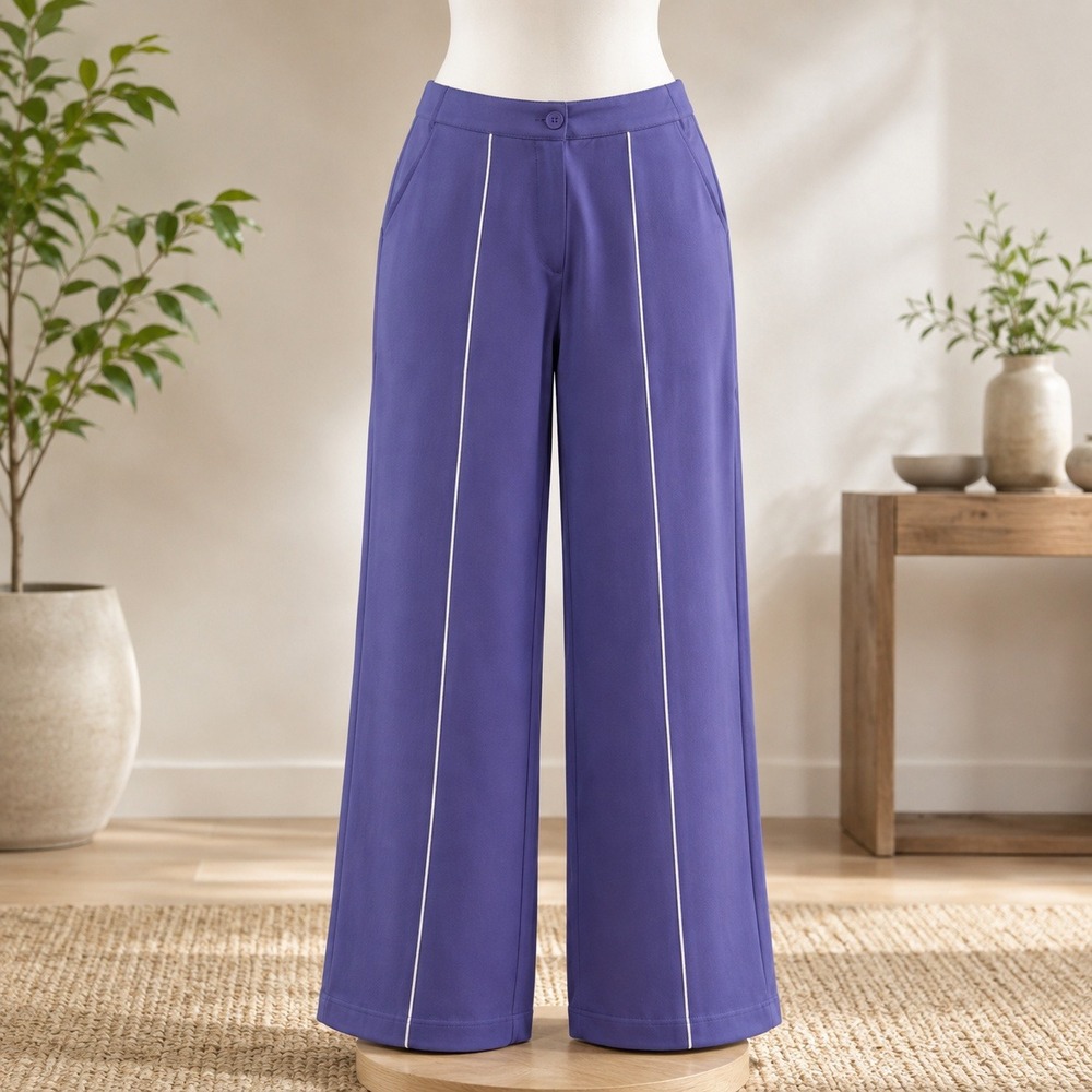 NWT Isaac Mizrahi Live! Wide Leg Pants Womens LP Purple Piped Front Trousers